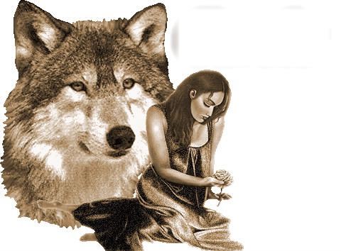tete de loup avec une femme Fotomontáž