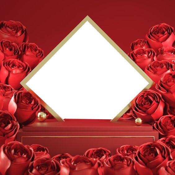 marco entre rosas rojas. Fotomontasje
