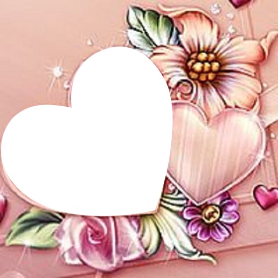 corazón sobre flores, fondo rosado Fotomontaža