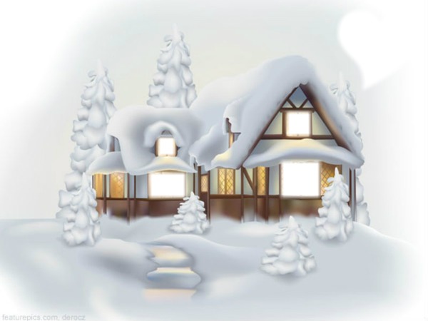 snow covered house Photo frame effect