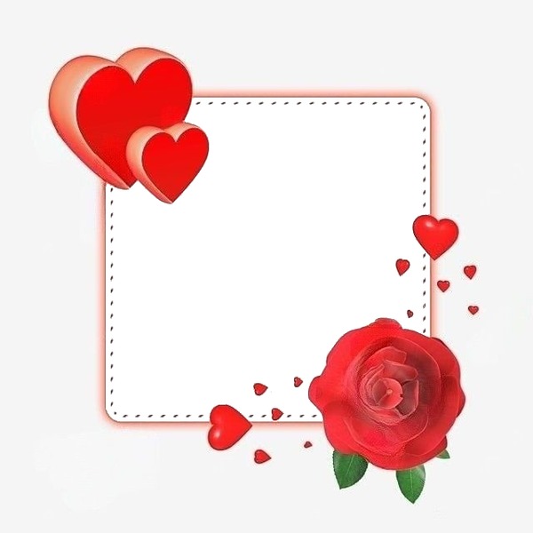 marco, rosa, y corazones rojos. Fotómontázs