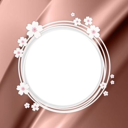 circulo adornado con flores, fondo palo rosa, perlado. Photomontage