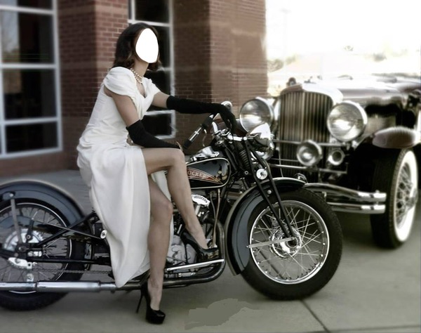 femmes a la moto Photo frame effect