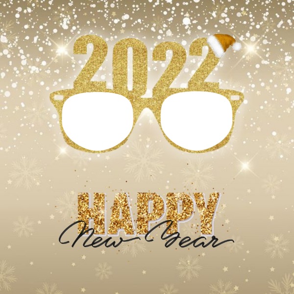 Happy New Year 2022, anteojos, 2 fotos Fotomontāža