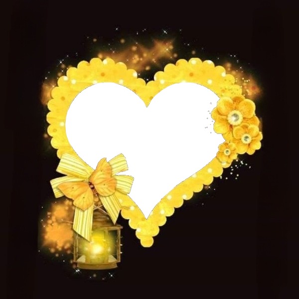 corazón,  flor y lazo amarillo. Фотомонтаж