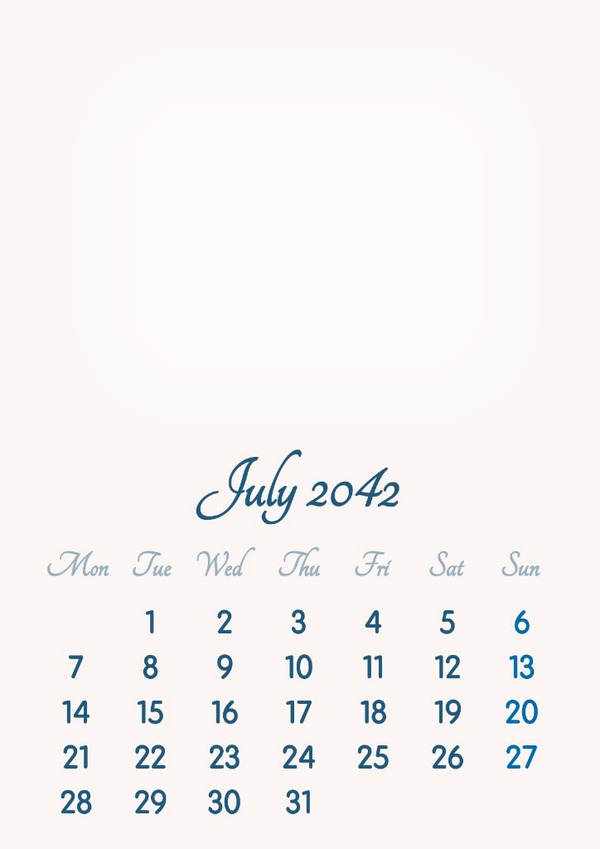 July 2042 // 2019 to 2046 // VIP Calendar // Basic Color // English Фотомонтажа