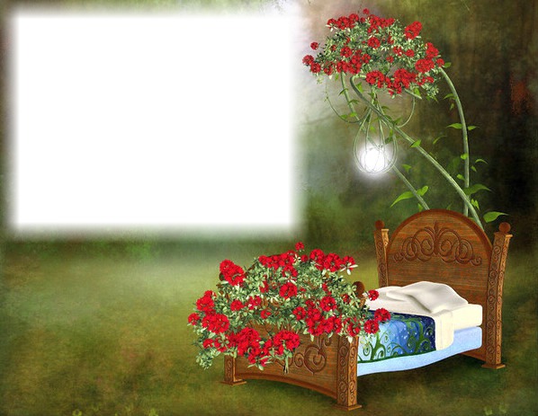 Lit - dormir - fleurs rouges Fotomontage