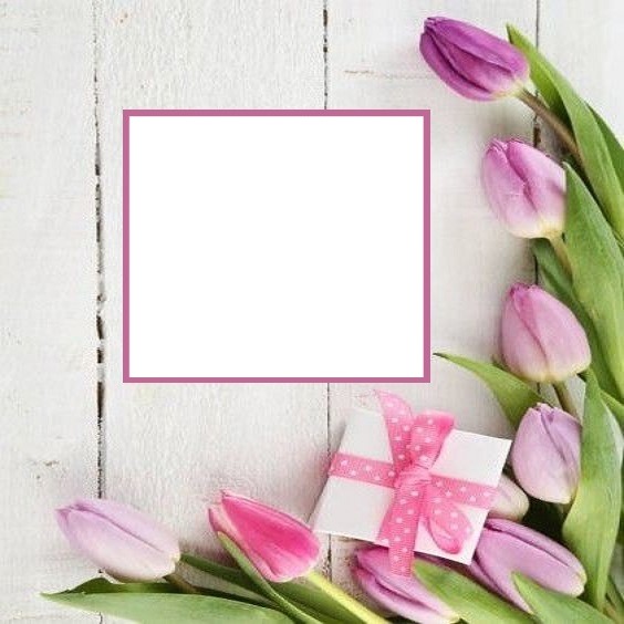 marco y tulipanes lila. Fotomontagem