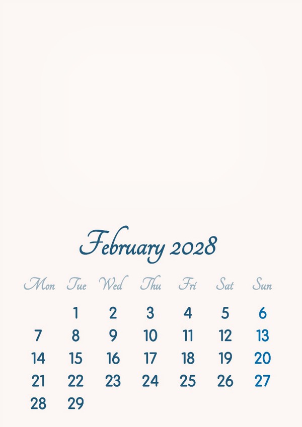 February 2028 // 2019 to 2046 // VIP Calendar // Basic Color // English Fotomontāža