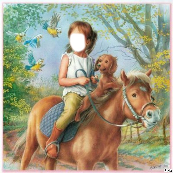 fillette a cheval Photomontage