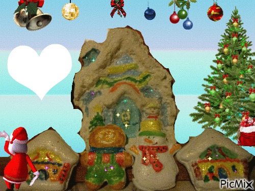Village de Noel peint par Gino Gibilaro avec coeur et deco de picmix Photo frame effect