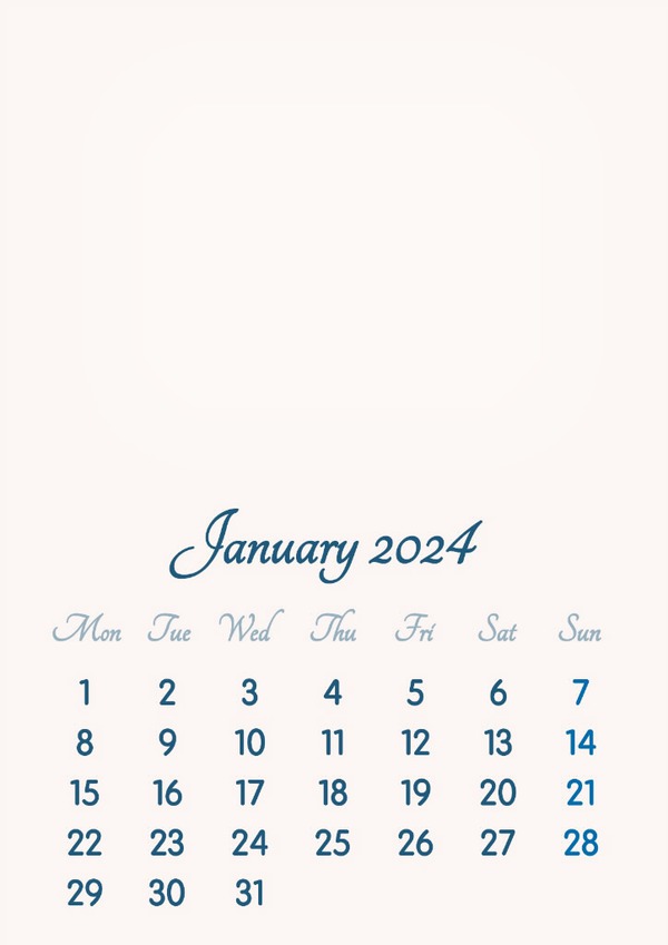 January 2024 // 2019 to 2046 // VIP Calendar // Basic Color // English Photomontage