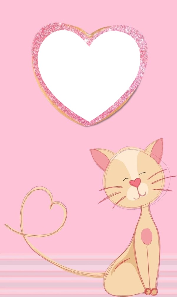 marco y corazón rosado, linda gatita amor. Фотомонтажа