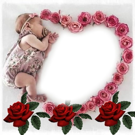 Corazón de rosas y bebe Фотомонтажа