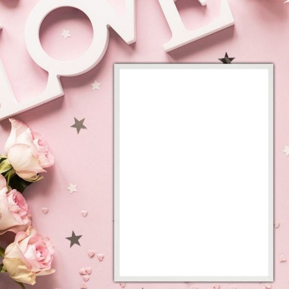 Love, letras, rosas y fondo rosados. Montage photo
