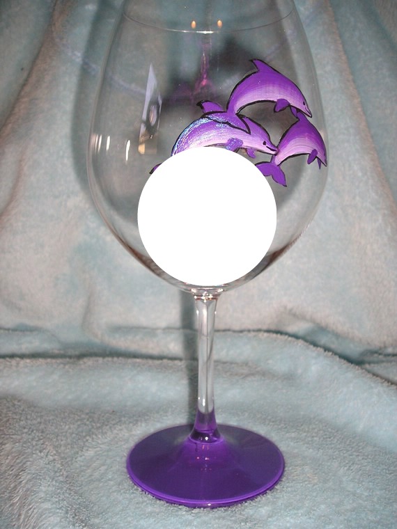 purple dolphin wine glass Photo frame effect