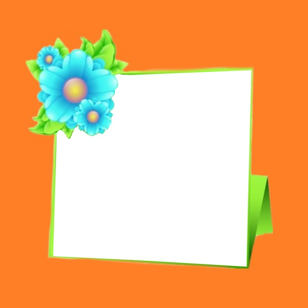 marco anaranjado y flor turquesa. Photo frame effect