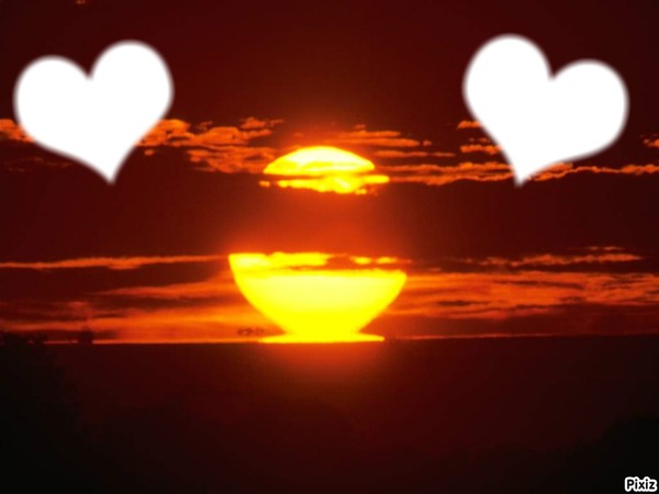 deux coeur au couchez de soleil フォトモンタージュ