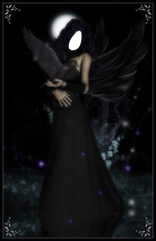 ange noir avec corbeau フォトモンタージュ