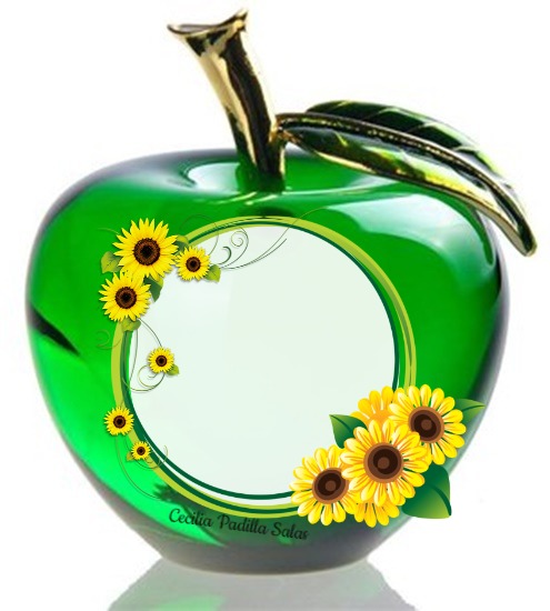 Cc Manzana verde con girasoles Photo frame effect