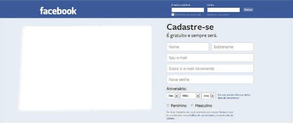 Pagina inicial do Facebook BR Fotomontagem