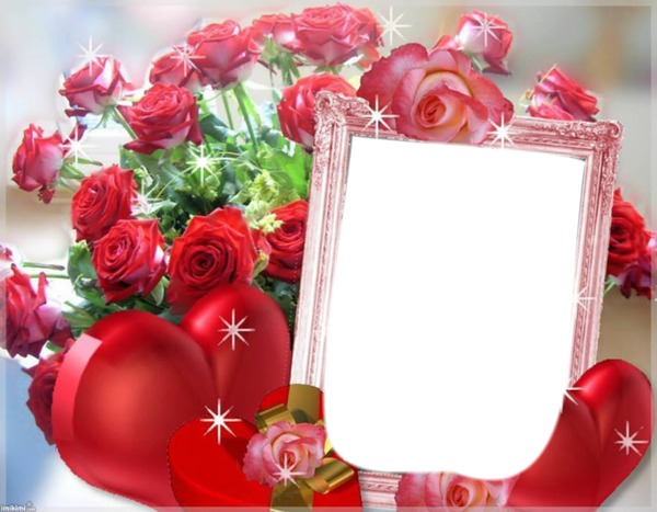 rosas y corazones Photo frame effect