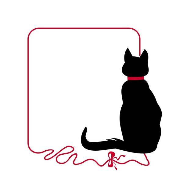 gato negro, lazo rojo. Fotómontázs