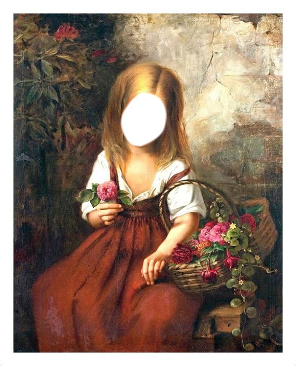 petite fille au panier fleuri Photo frame effect