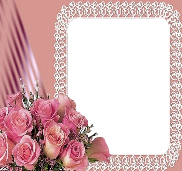 marco encaje y rosas rosadas Fotomontasje