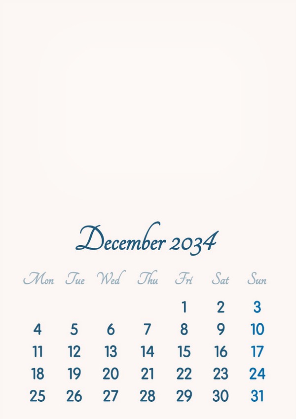 December 2034 // 2019 to 2046 // VIP Calendar // Basic Color // English Fotomontaža