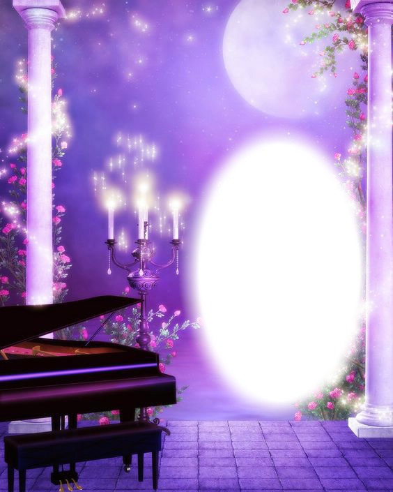 Piano-chandelier-lune-fleurs Fotomontažas