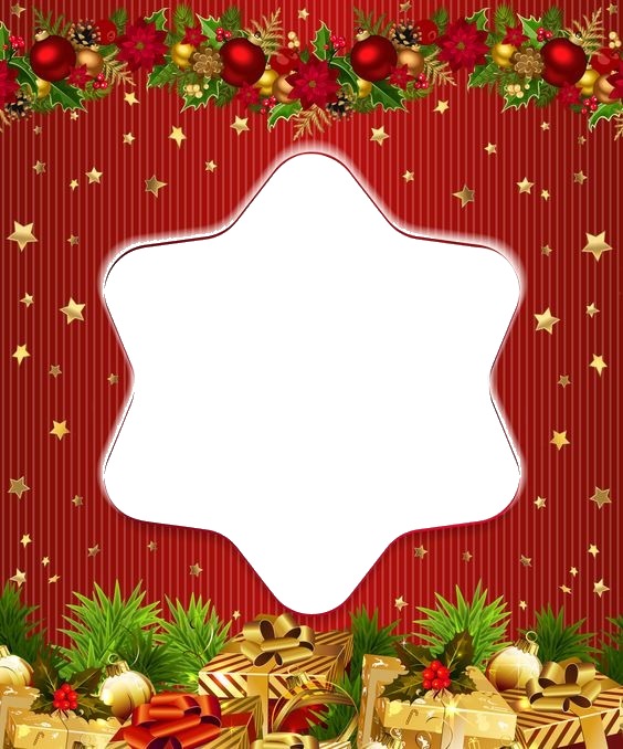marco navideño, estrella, regalos. Montaje fotografico