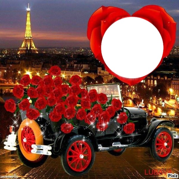Voiture fleurie tour Eiffel Fotomontagem