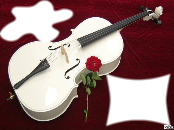 violon blanc avec une rose rouge フォトモンタージュ