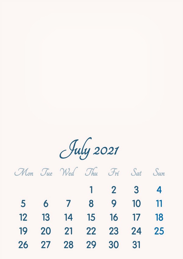 July 2021 // 2019 to 2046 // VIP Calendar // Basic Color // English Fotomontaggio