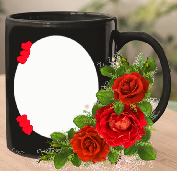 Cc Taza de café con rosas Photo frame effect