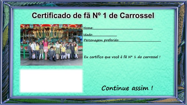 Certificado de fã do Carrossel Fotomontaggio
