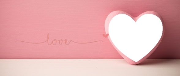 Love, letra y corazón rosado. Photo frame effect