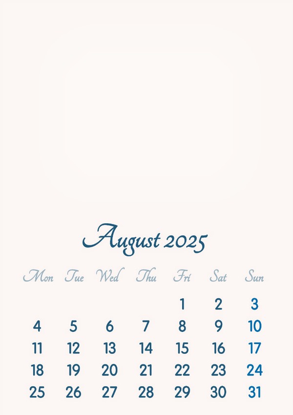 August 2025 // 2019 to 2046 // VIP Calendar // Basic Color // English Fotomontage
