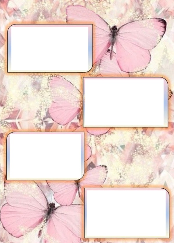 collage 4 fotos, fondo mariposas. Fotomontaggio