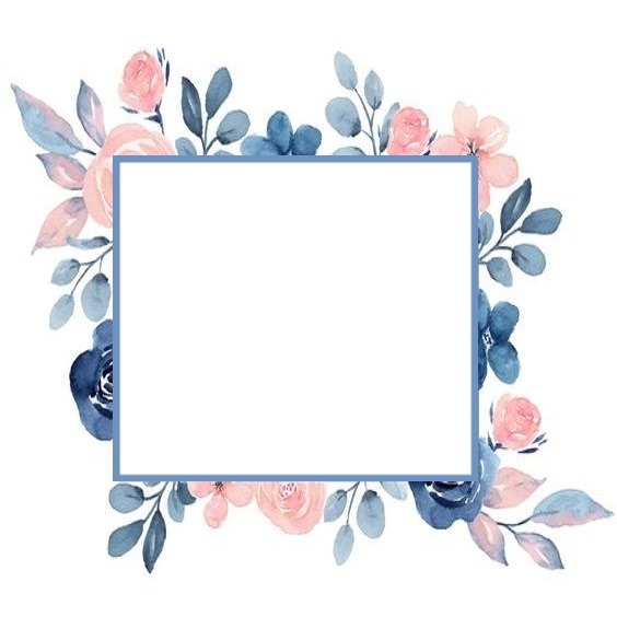 marco borde azul sobre flores. Fotomontáž