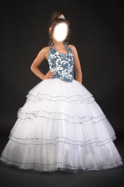 Pretty ball gown halter top neck floor-length white Little Girl Pageant gown Fotomontaggio