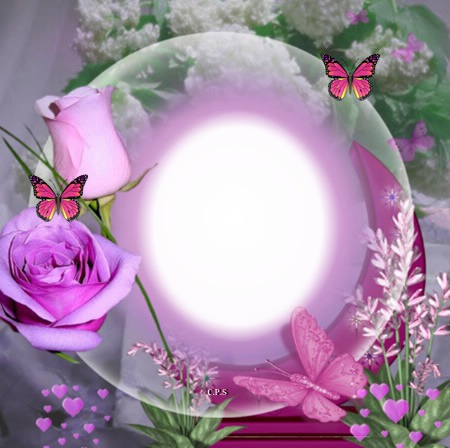 Cc esfera con rosas y mariposas フォトモンタージュ