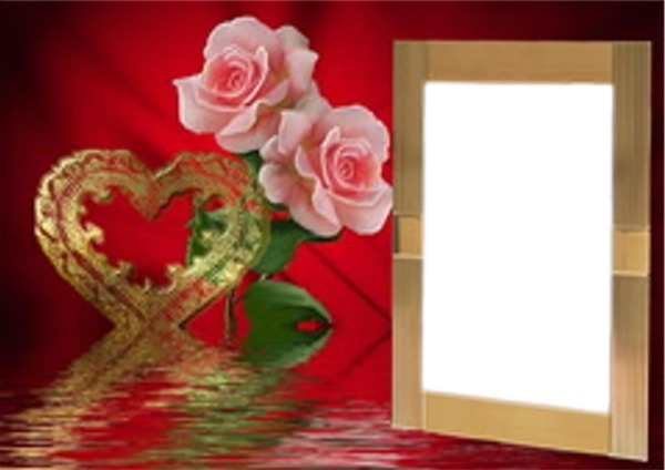Cadre 1 photo avec coeur et roses フォトモンタージュ