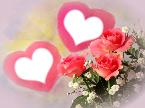 Pink Roses Hearts Photo frame effect