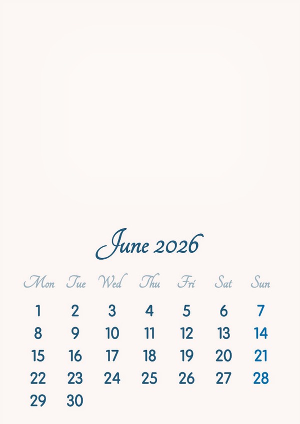 June 2026 // 2019 to 2046 // VIP Calendar // Basic Color // English Montaje fotografico