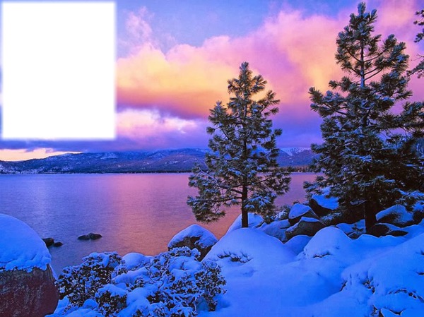 Paysage d'hiver avec neige Photo frame effect