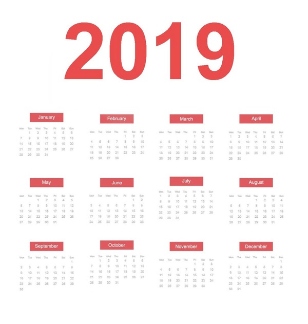 2019 calendar Fotomontasje
