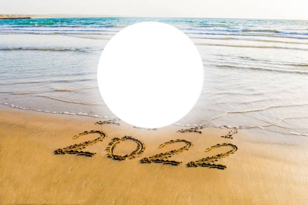 Feliz Año Nuevo 2022, playa, 1 foto Montage photo