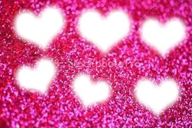 6 pink sparkle hearts Valokuvamontaasi